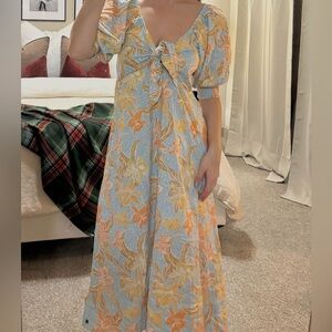 Roxy Blue and Orange Floral Maxi Dress
